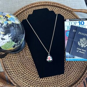 Vintage German Gold Tone Pink Handpainted Floral Necklace